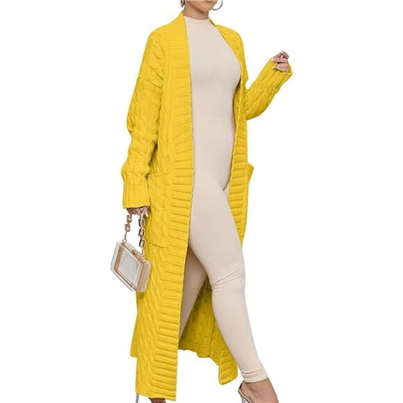 Womens Long Cardigan Sweaters Trendy Yellow - Picture 3 of 6
